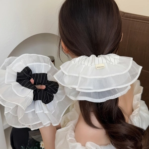 Korean Style Large Mesh Layered Scrunchies For Women Handmade Oversized Hair Ties Frill Trim Elastic Ponytail Accessories