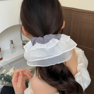 French style layered white tulle oversized scrunchie for low ponytail styling hair