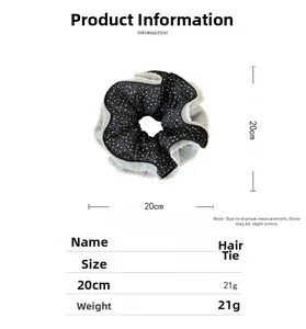 Detailed size chart for pleated mesh polka dot hair scrunchie with 20cm diameter