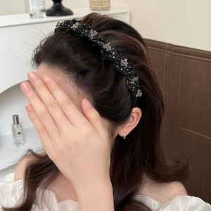 Handmade Mesh Headband Gold Polka Dot Crystal Hair Accessory Punk Spiky Hairband For Women Elegant Headwear Fashion Hoop