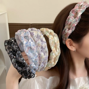 Franse Stijl Bloemen Maas Gevlochten Hoofdband Zoete Bloem Haarring Brede Kant Handgemaakt Vrouwen Haaraccessoires