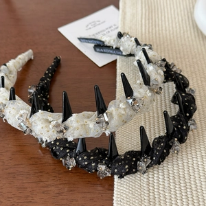 Golden polka dot mesh headband with crystals and anti-slip tooth comb design