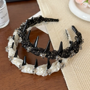 Gothic gold polka dot headbands with black spikes and crystals in black and cream