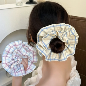 Koreanischer Stil Kariert Großer Haargummi Frischer Stoff Plissiert Elastisches Haarband Süßer Pferdeschwanzhalter Für Damen Dekor