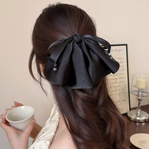 Pince à cheveux nœud noir élégante avec strass et breloques en cristal pour femme