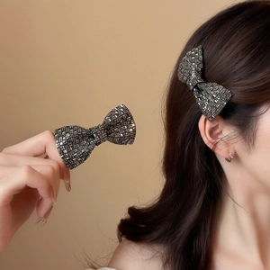 Luxus Strass Schleife Entenschnabel Haarspange Elegante Glänzende Schleife Seitenclip Für Damen Täglich Party Haarschmuck