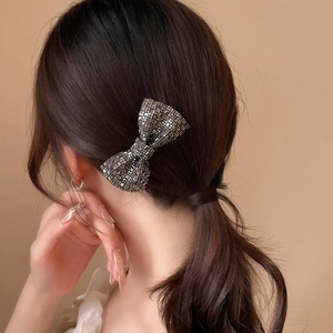Funkelnde silberne Strass-Schleife Haarspange für Damen elegante Haarnadel Accessoire
