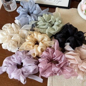 Elegant organza ribbon scrunchie set with bow ties in multiple pastel colors