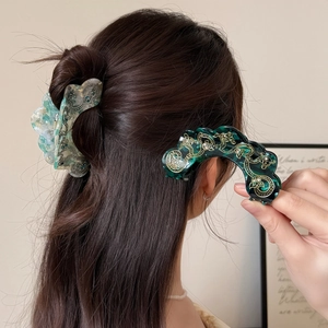 Pince à Cheveux en Acétate Style Chinois Vintage Avec Motif de Dragon en Métal et Strass Grande Pince Marbrée Pour Femmes Elégant