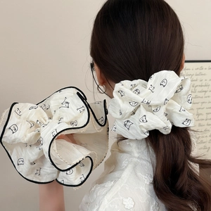 Elastici per Capelli Oversize Bianco Crema per Donna Graziosi Gatti con Stampa Pizzo Morbidi Pieghettati Motivo Gattino Accessori Capelli