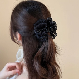 Elegante pinza per capelli a fiore in organza nera con paillettes per acconciatura da principessa