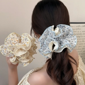 Χειροποίητο Δίχτυ Floral Scrunchie Γλυκό Πτυχωτό Λαστιχάκι Μαλλιών Κομψή Μεγάλη Κορδέλα Μαλλιών για Γυναίκες Καθημερινό Αξεσουάρ