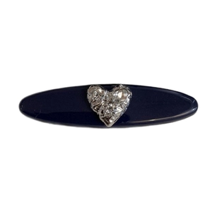 Barrette à cheveux ovale bleu foncé avec cœur argenté en strass pour un look chic