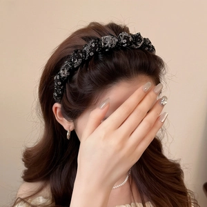 Paisley Print Headband Black Fabric Toothed Hairband High Cranial Top Sweet Gothic Punk Spikes Beads Hair Accessories For Women