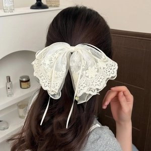 Eleganter übergroßer cremefarbener Spitzen-Haarclip mit Netzstruktur für das Haarstyling