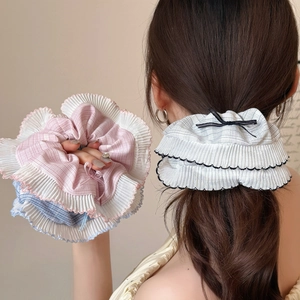 Accessoires Cheveux en Tissu Écossais Vintage pour Femmes Nœud Plissé Français Chouchous Serre-tête Large Pinces BB Coiffure Élégante