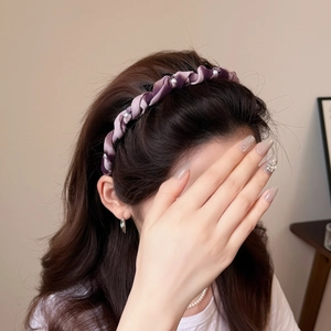 Vintage Purple Satin Braided Headband With Faux Artificial Pearls Rhinestones Non-Slip Wavy Hair Hoop For Women Daily Hair Accessories