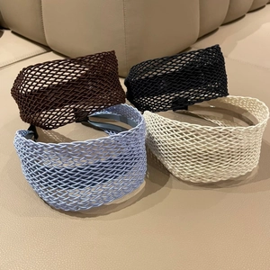 Women's Bohemian Hollow Woven Wide Headband Korean Style Sweet Mesh Braided Hair Hoop Non-Slip Daily Hair Accessories