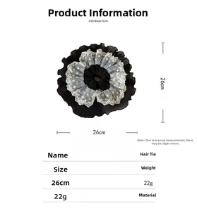 Size chart showing a 26cm large lace mesh scrunchie with detailed product dimensions