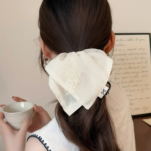 Korean Style Beige Rose Embroidered Mesh Scrunchie Sweet Atmospheric Low Ponytail Hair Tie For Women Girls