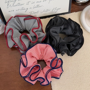 Three-piece set of elegant plaid scrunchies with contrast edging for stylish hair styling