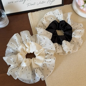 Polka dot oversized mesh scrunchie set with pearlescent fabric and pleated ruffles