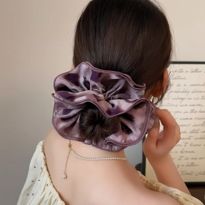 Elegant purple ink wash pattern oversized silk scrunchie for voluminous hair styling