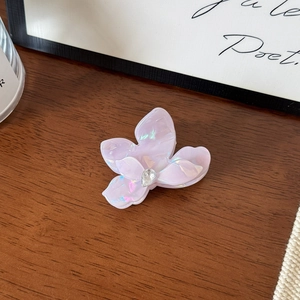Détail d'une pince à cheveux papillon rose nacré ornée d'un strass central étincelant