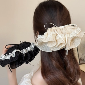 French Vintage Lace Pleated Hair Clip For Women Elegant Chiffon Spring Clip Gentle Large Hair Accessories Party Headwear