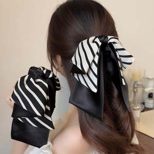 Fermaglio per Capelli con Fiocco a Stampa Zebra Stile Coreano Nastro di Raso Pinza per Capelli Elegante Plissettata Donna
