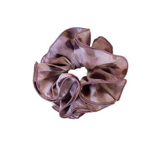 Ink wash purple oversized scrunchie with marbled pattern and ruffled edges for hair styling