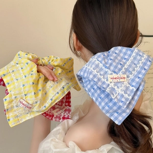 Chouchou Coeur À Carreaux Doux Dopamine Avec Bordure En Dentelle Grands Élastiques À Cheveux Pour Femmes Accessoires Cheveux