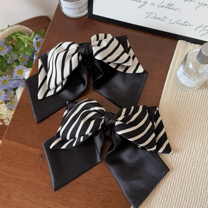 Set di fermagli per capelli zebrati con lungo nastro di seta su tavolo elegante