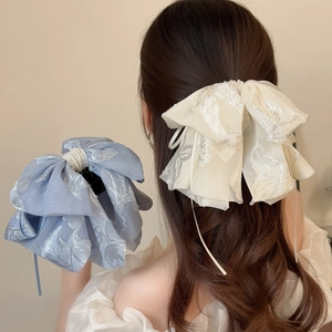 Pince à Cheveux Nœud Brodé Style Français Avec Fausse Künstliche Perle Jacquard Maille Grande Barrette pour Femme Accessoires de Coiffure