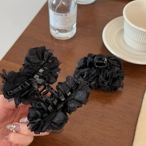 Lot de pinces à cheveux élégantes avec fleurs en résille noire multicouche