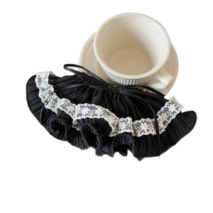 Elegant black pleated spring hair clip with white lace trim for hair styling
