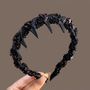 Vintage Beaded Sequin Headband For Women Elegant Gothic Anti-Slip Hair Band With Teeth Padded Hair Hoop Accessory