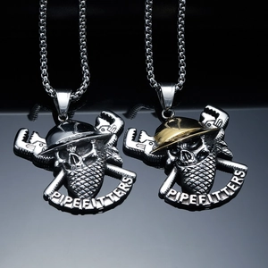 Stainless Steel Pipefitters Skull Pendant Necklace Retro Industrial Punk Style Necklace Jewelry For Men With Box Chain