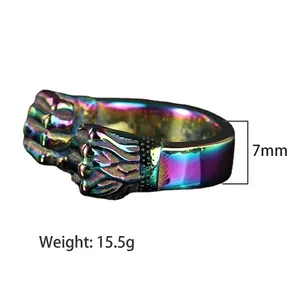 Bague poing punk en acier inoxydable arc-en-ciel, bijou de 7mm pour hommes et femmes