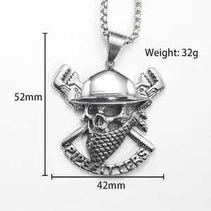 Vintage stainless steel pirate skull pendant for men with industrial pipefitter design