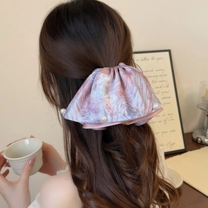 Pince à Queue de Cheval Nœud Style Chinois Peinture à l'Huile Satin Ciel Étoilé avec Künstliche Perle pour Femme Accessoire Mode