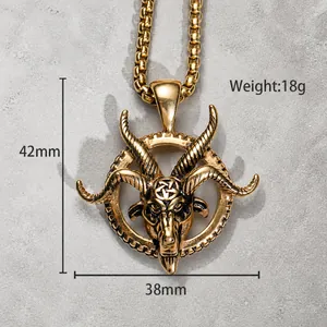 Γοτθικό κολιέ με μενταγιόν κεφάλι τράγου Baphomet από ανοξείδωτο ατσάλι 42mm