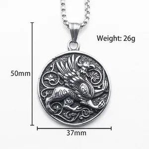 Vintage stainless steel lion pendant with 50mm height and 26g weight on a thick chain