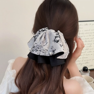 Tinte Druck Schleife Haarklammer Damen Französisch Vintage Satin Floral Haarnadel Künstliche Perlen Chinesischer Stil Großer Clip