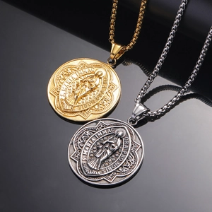 Retro Stainless Steel Virgin Mary Pendant Necklace For Men Women Embossed Religious Medallion Punk Hip Hop Jewelry Gift