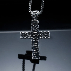 Gothic Punk Stainless Steel Cross Pendant Necklace For Men Women Hollow Pattern Distressed Texture Hip Hop Jewelry Gift