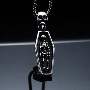Collier Pendentif Cercueil Squelette Gothique Acier Inoxydable Crâne Titane Vintage Punk Hip Hop Bijoux Homme Femme