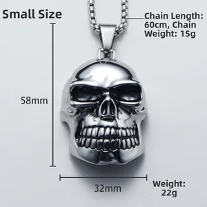 Détails du pendentif tête de mort punk 58x32mm avec chaîne en acier inoxydable de 60cm