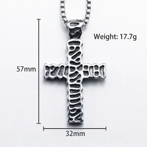 Gothic punk hollow cross pendant in vintage stainless steel with square box chain