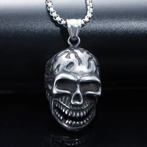 Hip Hop Punk Totenkopf Anhänger Halskette Für Herren Edelstahl Gehirn Textur Skelett Kopf Schmuck Vintage Gothic Geist Anhänger